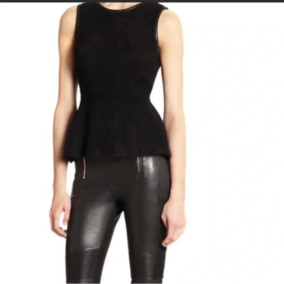 Jbrand angora blend leather trim peplum top - Picture 1 of 12